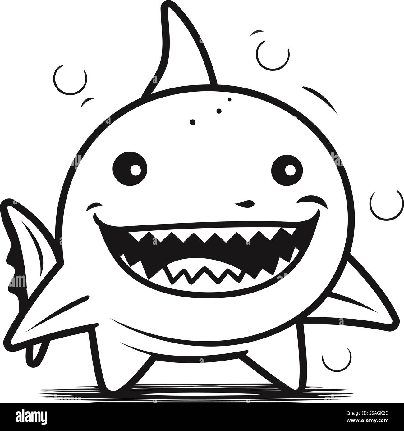 Illustration vectorielle en noir et blanc d'un requin riant. Style dessin animé. Illustration de Vecteur