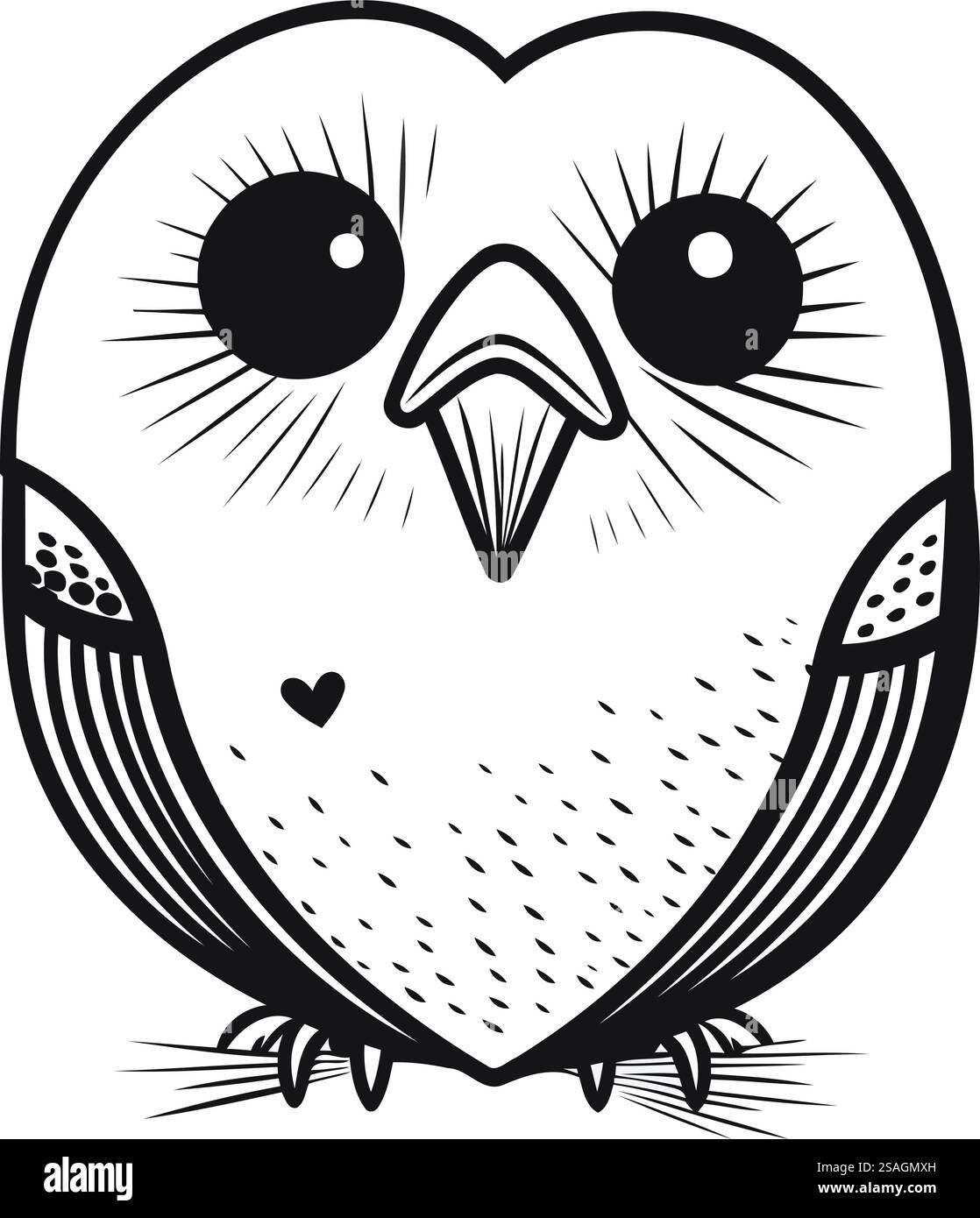 Hibou. Illustration vectorielle en noir et blanc isolée sur fond blanc. Illustration de Vecteur
