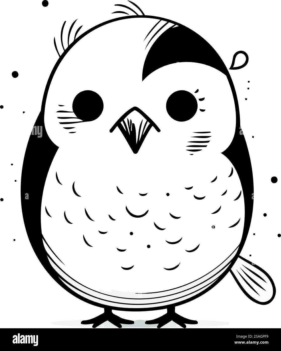 Chouette mignonne en noir et blanc. Illustration vectorielle sur fond blanc. Illustration de Vecteur