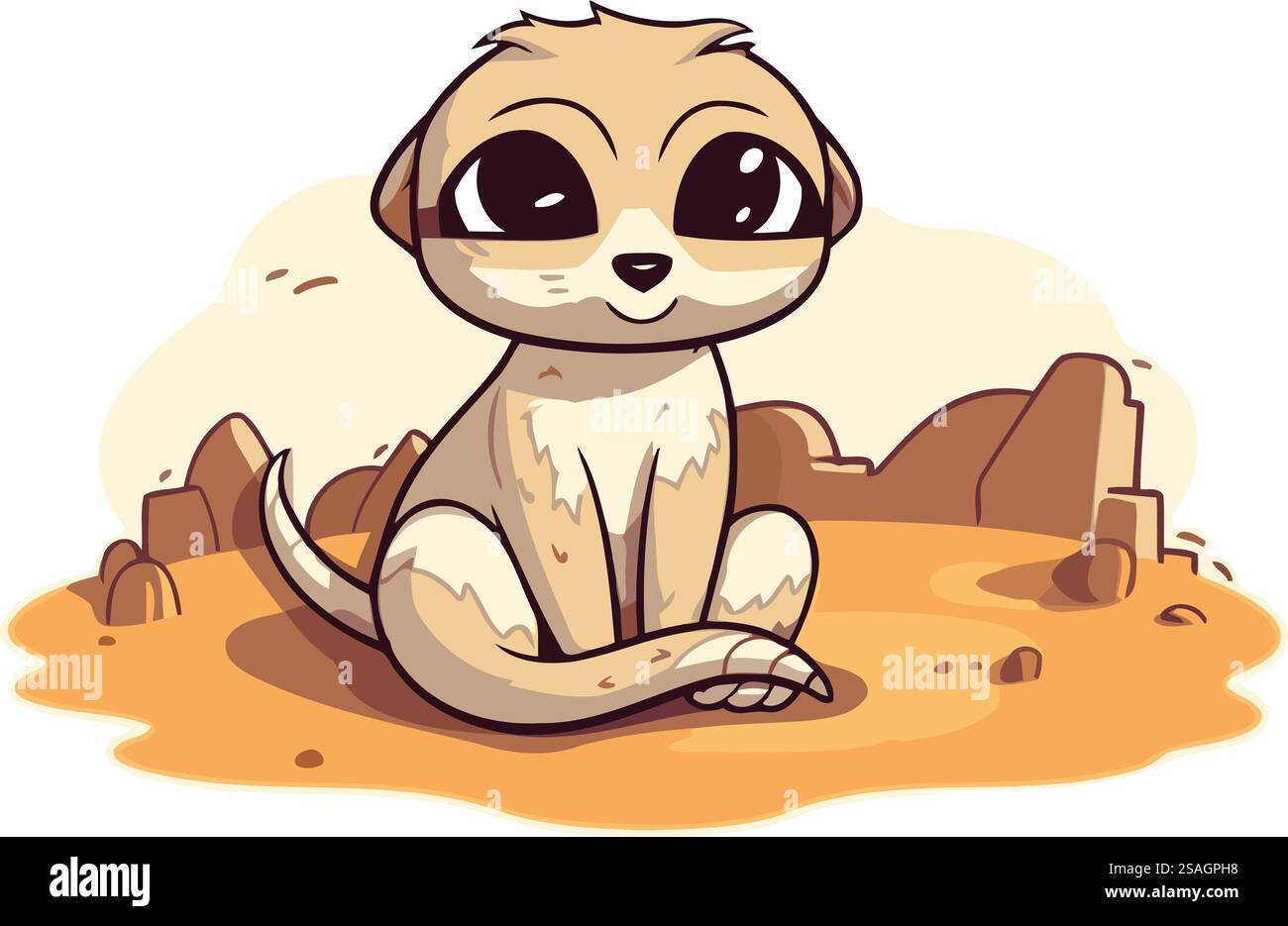 Mignon surikat assis sur le sable. Illustration vectorielle. Illustration de Vecteur