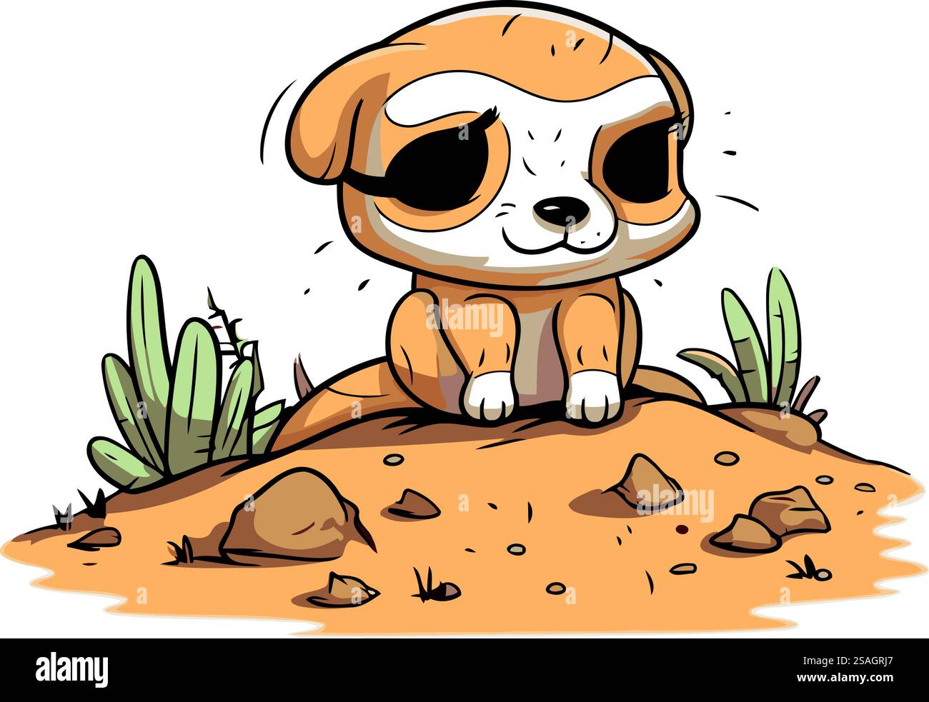 Mignon surikat assis sur le sol. Illustration vectorielle. Illustration de Vecteur