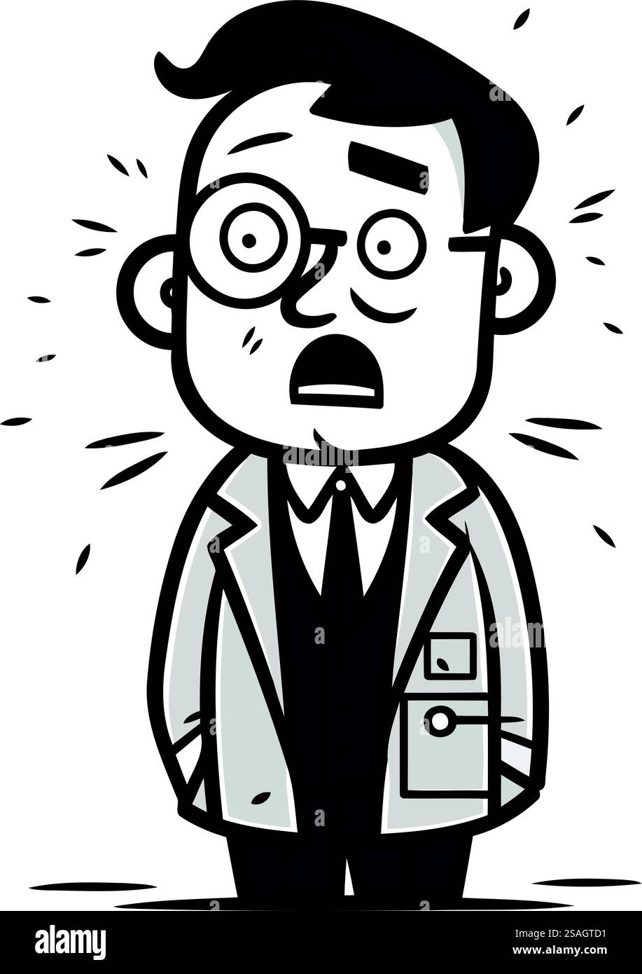 Illustration de dessin animé d'un homme à l'air inquiet et choqué avec des lunettes. Illustration de Vecteur