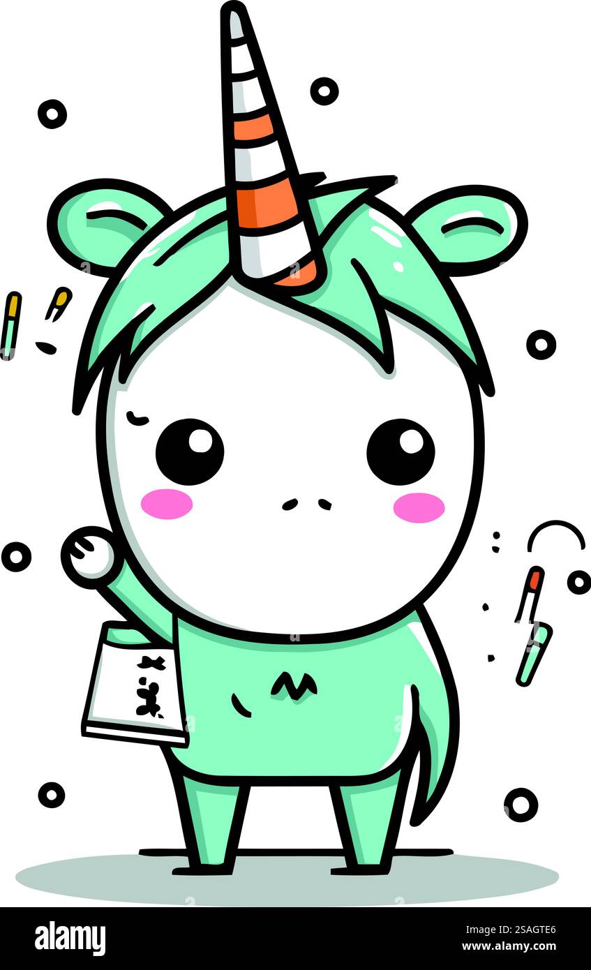 licorne mignonne avec livre. Personnage de dessin animé mignon. Illustration vectorielle. Illustration de Vecteur