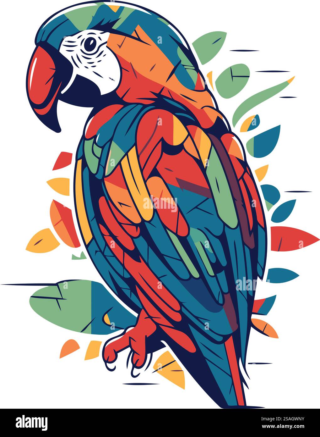 Perroquet coloré isolé sur un fond blanc. Illustration vectorielle. Illustration de Vecteur