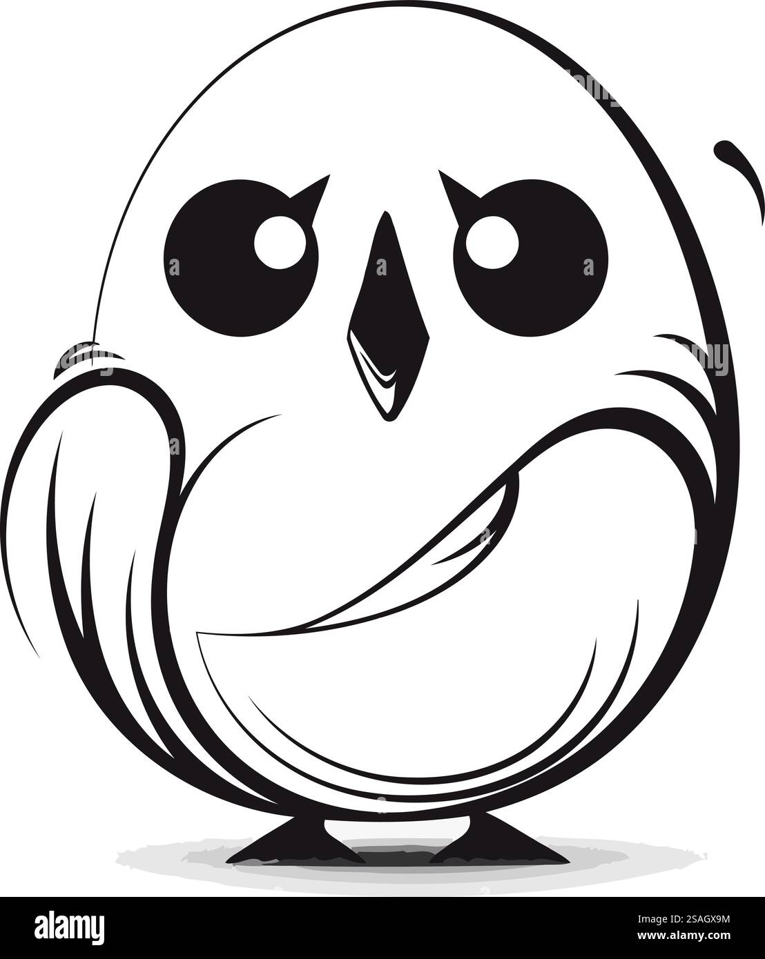 Chouette mignonne sur fond blanc. Illustration vectorielle en noir et blanc. Illustration de Vecteur