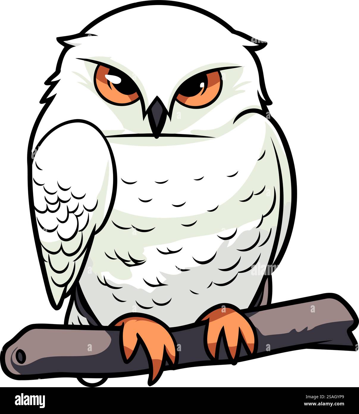 Hibou blanc assis sur une branche. Illustration vectorielle isolée sur fond blanc. Illustration de Vecteur