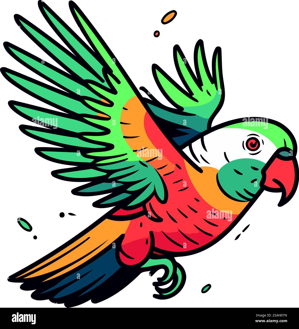 Perroquet coloré isolé sur fond blanc. Illustration de dessin animé vectoriel. Illustration de Vecteur