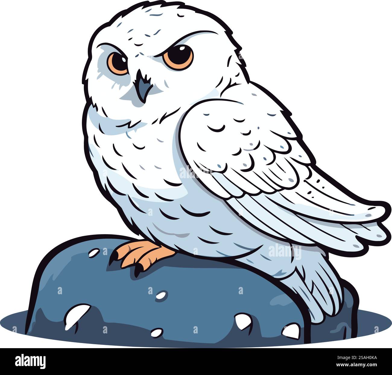 Mignon hibou blanc de dessin animé assis sur un rocher. Illustration vectorielle. Illustration de Vecteur