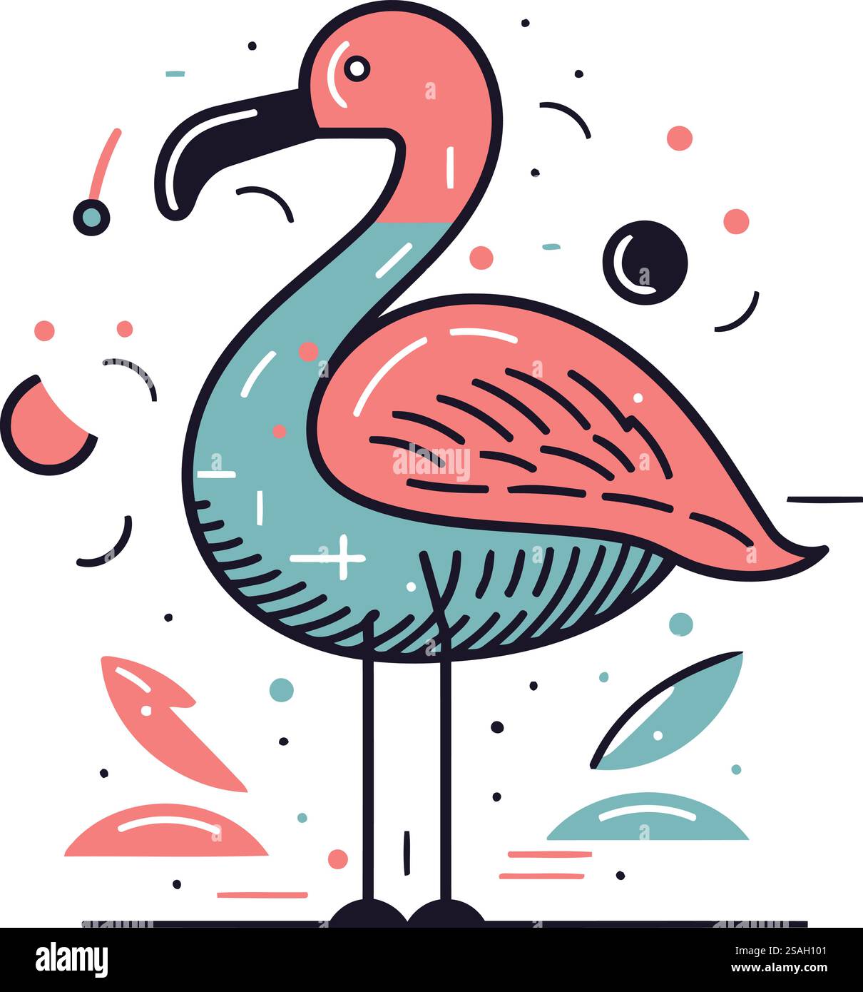 Flamingo. Illustration vectorielle colorée dans le style doodle. Illustration de Vecteur
