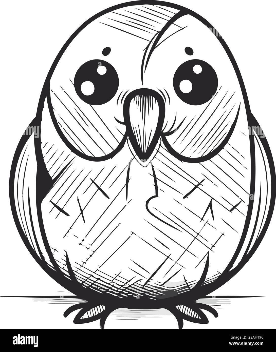Hibou noir et blanc dessiné à la main isolé sur fond blanc. Illustration vectorielle. Illustration de Vecteur