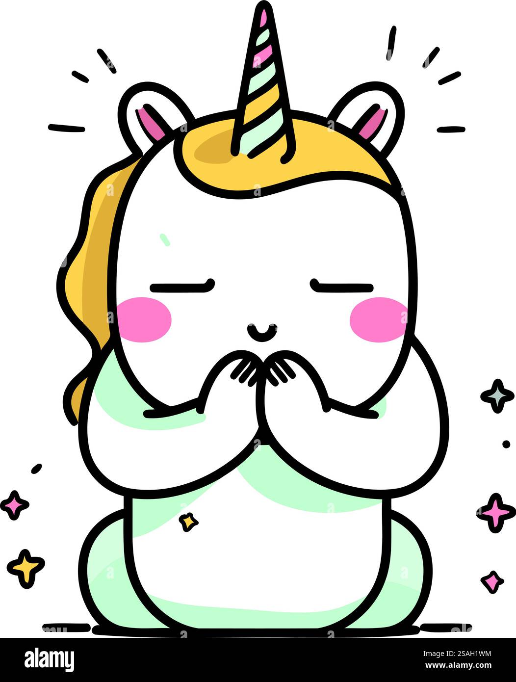 licorne mignonne avec les yeux fermés. Illustration vectorielle. Isolé sur fond blanc. Illustration de Vecteur