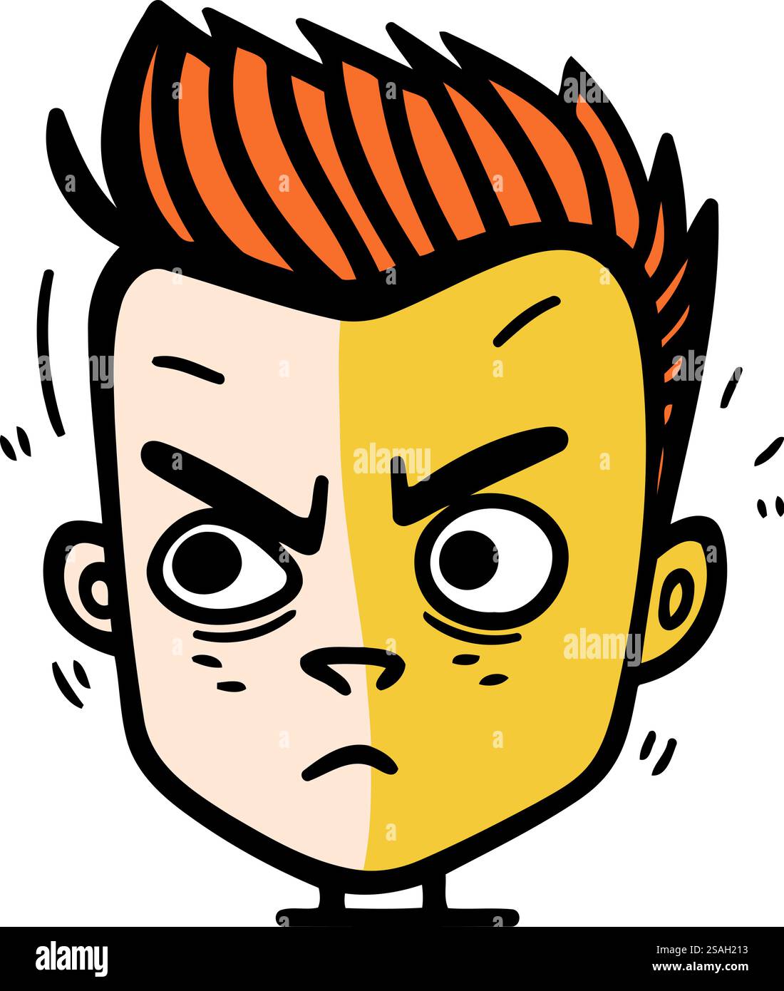 Visage drôle de dessin animé de l'homme avec l'expression en colère. Illustration vectorielle. Illustration de Vecteur