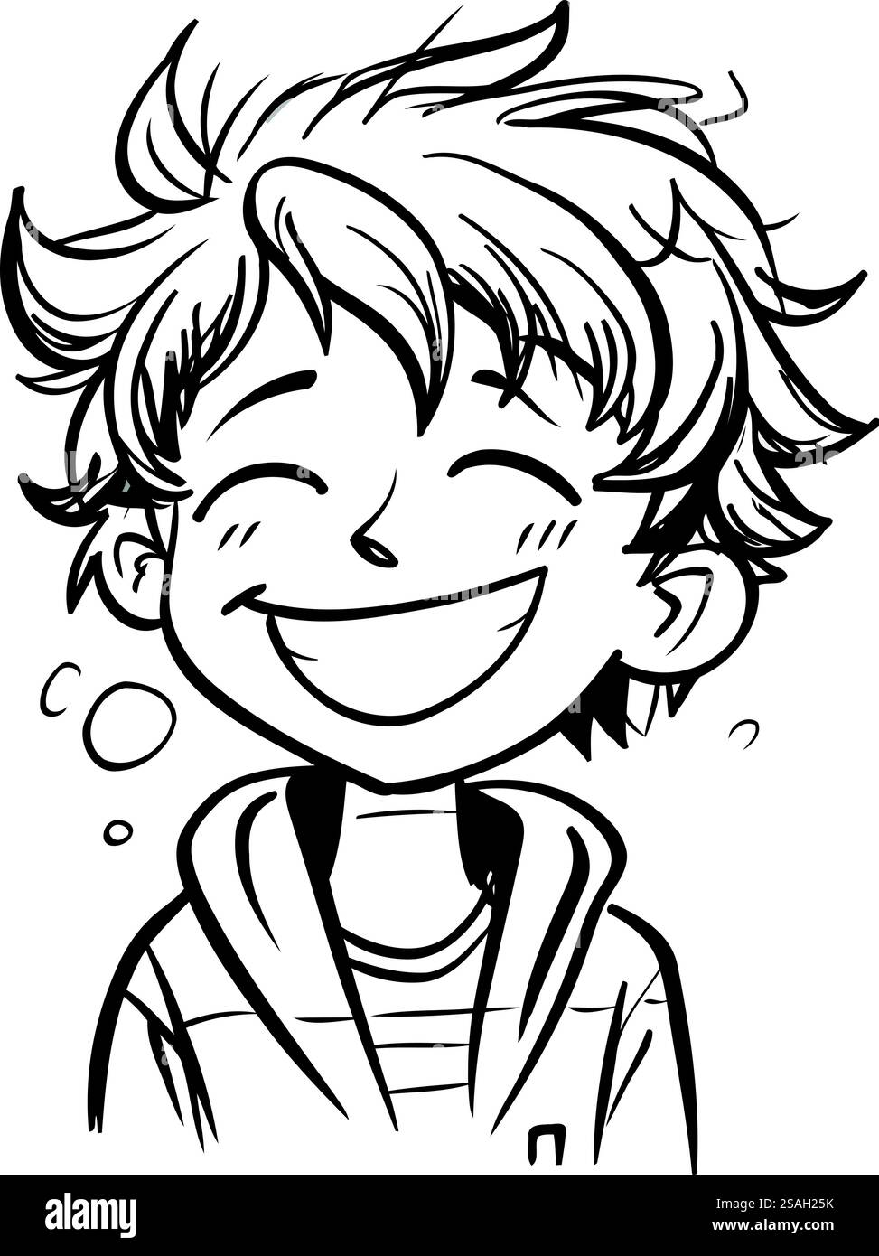 Dessin animé noir et blanc Illustration de personnage de bande dessinée de garçon souriant pour le livre de coloriage Illustration de Vecteur
