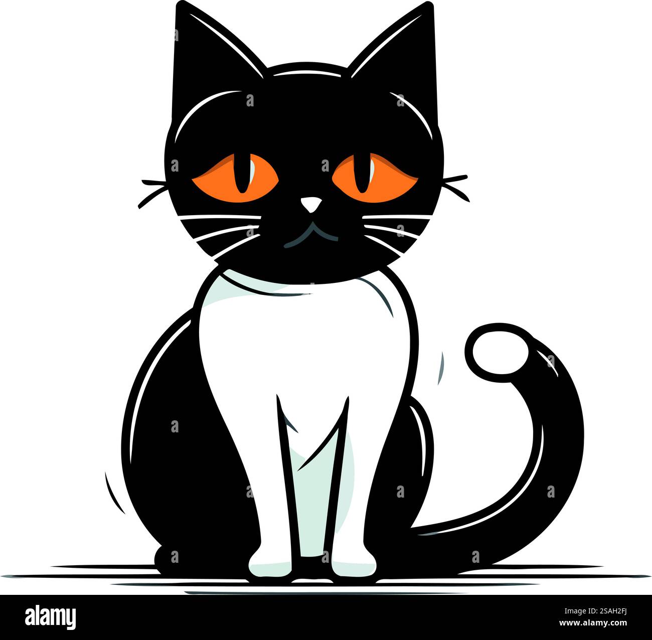 Mignon chat noir et blanc avec les yeux orange. Illustration vectorielle. Illustration de Vecteur