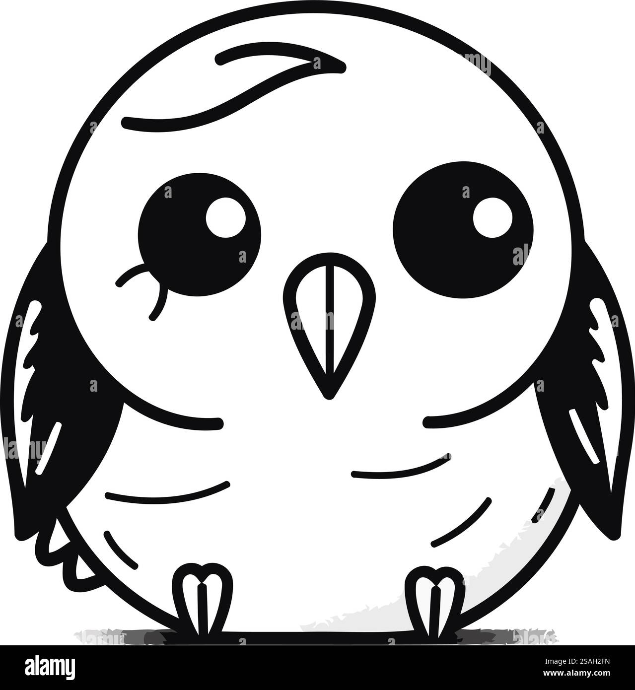 Mignon hibou de bande dessinée noir et blanc isolé sur fond blanc. Illustration vectorielle. Illustration de Vecteur