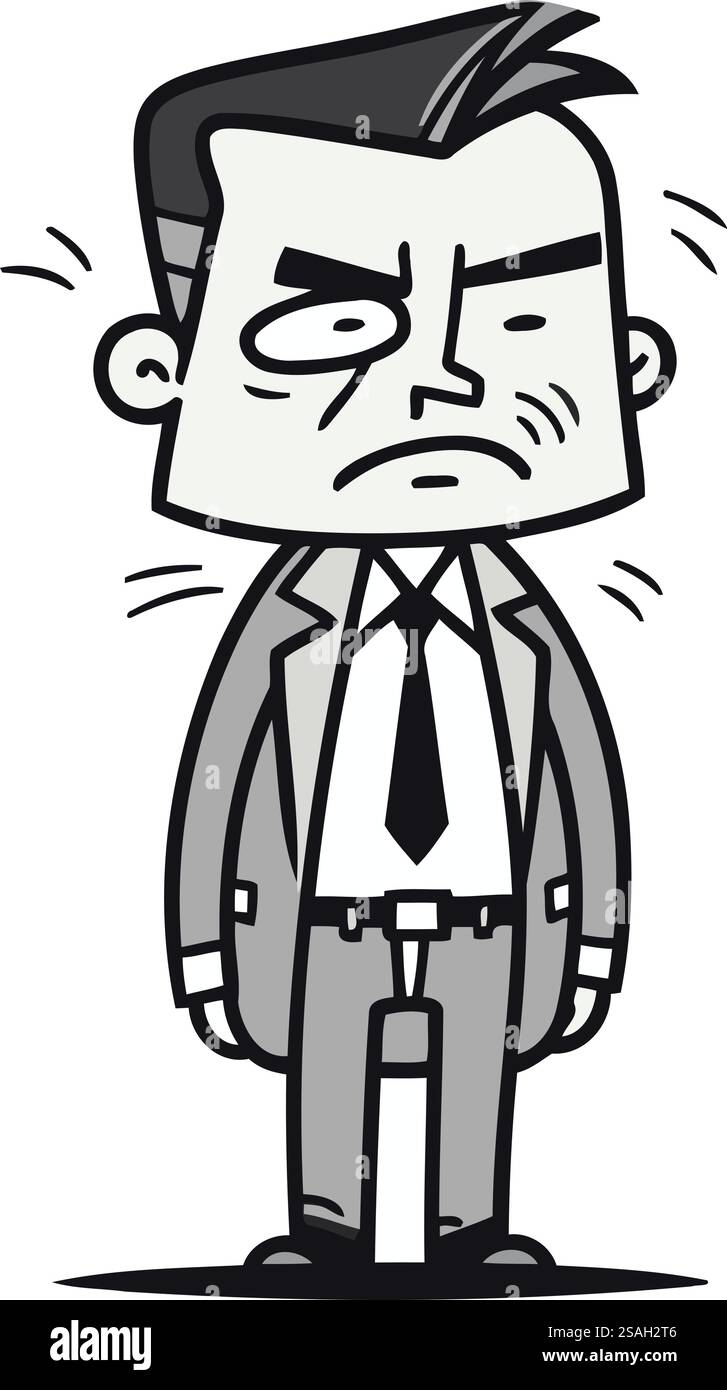 Angry Cartoon homme d'affaires Noir et blanc Vector Stick Illustration Figure Illustration de Vecteur