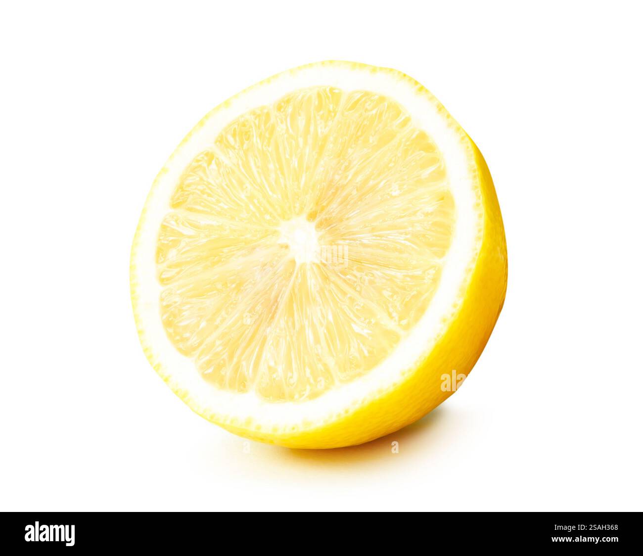 La moitié jaune de citron est isolée sur fond blanc avec chemin de détourage. Banque D'Images
