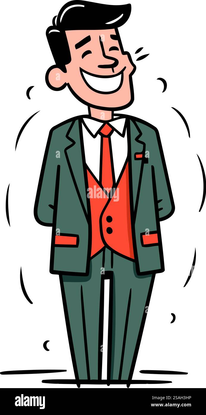 Homme souriant en costume. Illustration vectorielle d'un personnage de dessin animé. Illustration de Vecteur