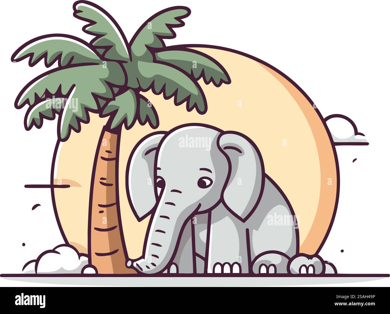 Éléphant et palmier. Illustration vectorielle dans le style de dessin animé plat. Illustration de Vecteur