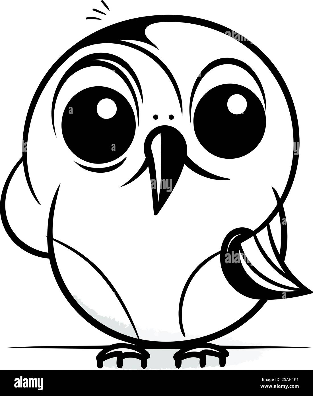 Chouette de dessin animé mignon isolé sur fond blanc. Illustration vectorielle en noir et blanc. Illustration de Vecteur