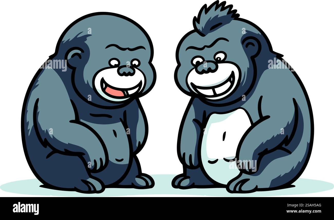 Illustration vectorielle de deux personnages de dessins animés gorille heureux dans le style d'art au trait. Illustration de Vecteur