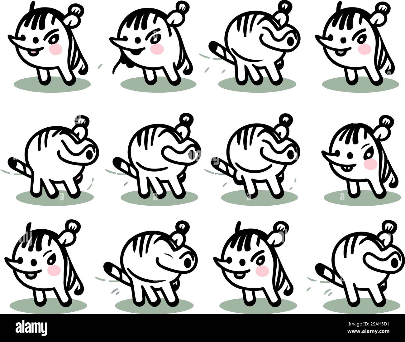 Mignon personnage zèbre de dessin animé avec différentes expressions. Illustration vectorielle. Illustration de Vecteur