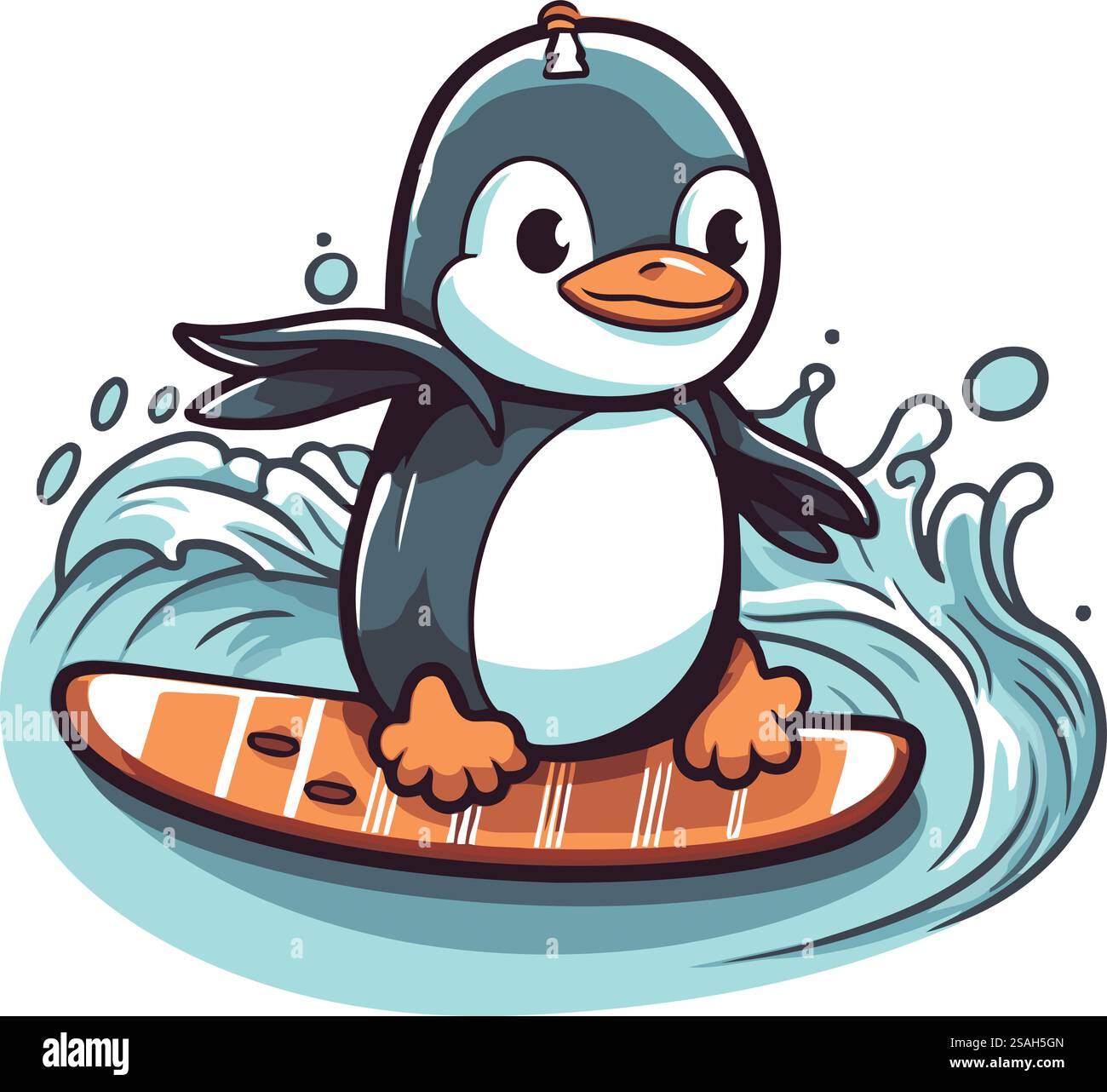 Pingouin sur planche de surf. Illustration vectorielle dans le style de bande dessinée. Illustration de Vecteur