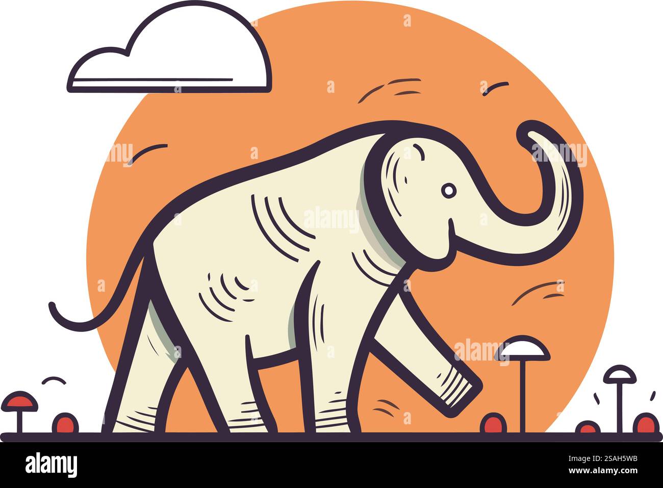 Illustration vectorielle d'un éléphant marchant dans le parc. Conception plate. Illustration de Vecteur