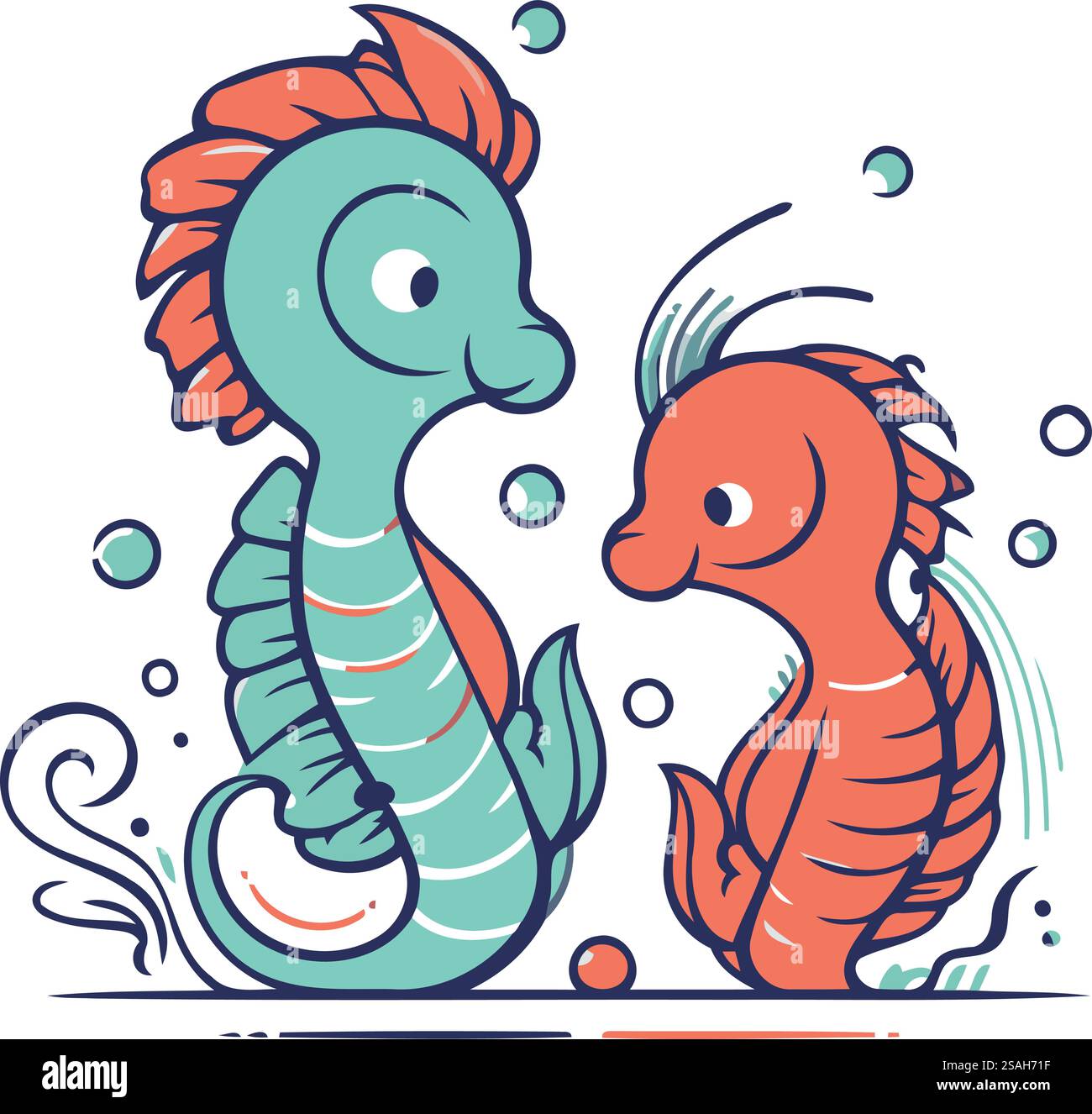 Hippocampe mignon et hippocampe. Illustration vectorielle. Illustration de Vecteur