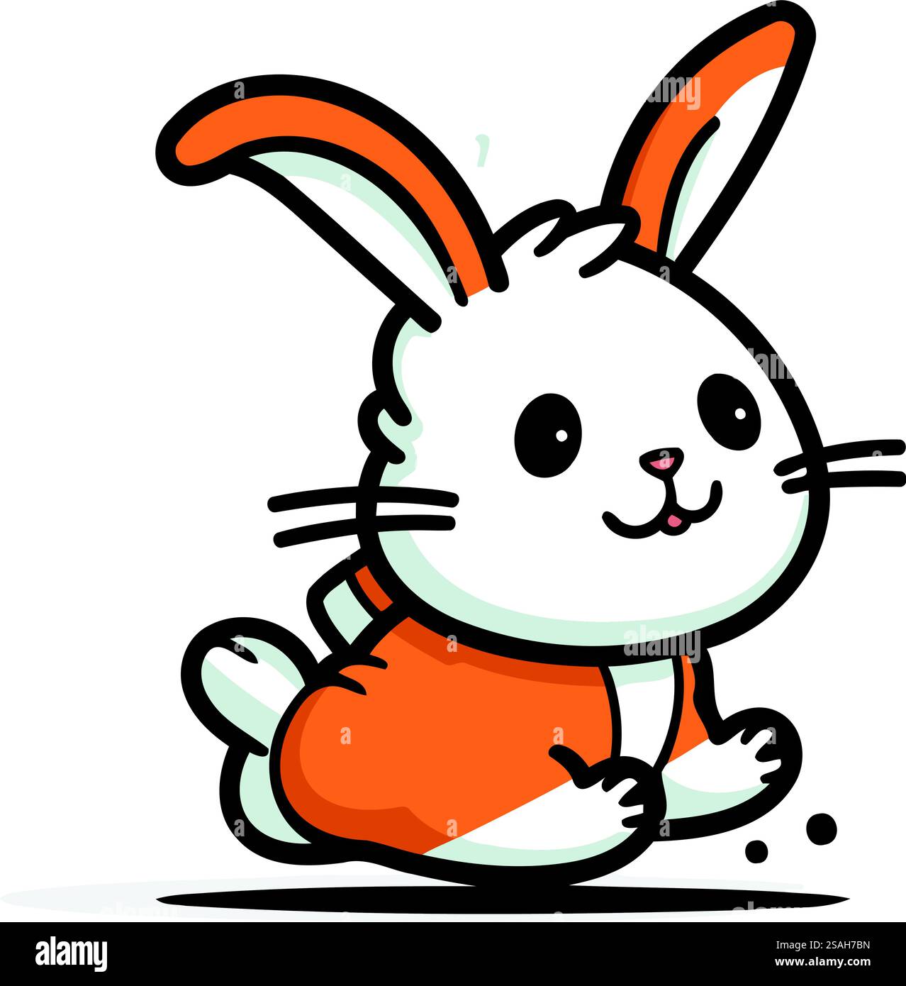 Mignon lapin blanc de dessin animé assis sur le sol. Illustration vectorielle. Illustration de Vecteur