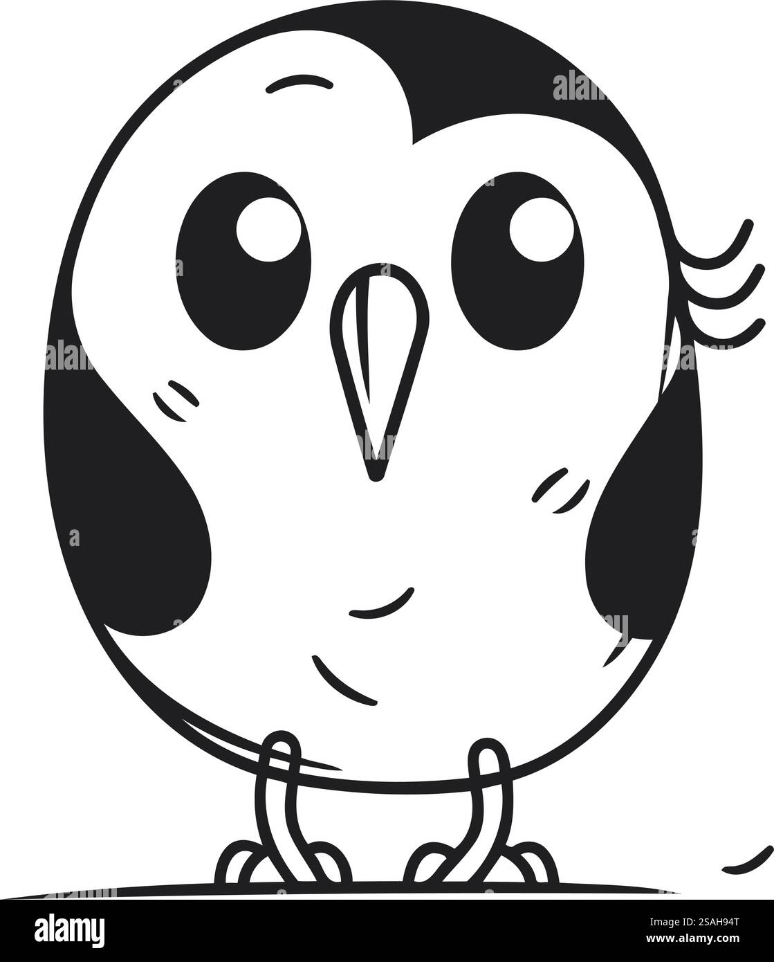 Mignon bande dessinée noir et blanc hibou isolé sur fond blanc. Illustration vectorielle. Illustration de Vecteur