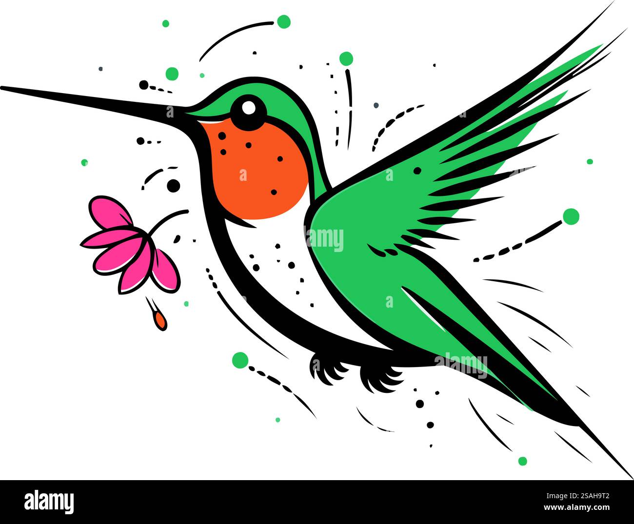 Colibri avec une fleur dans son bec. Illustration vectorielle. Illustration de Vecteur