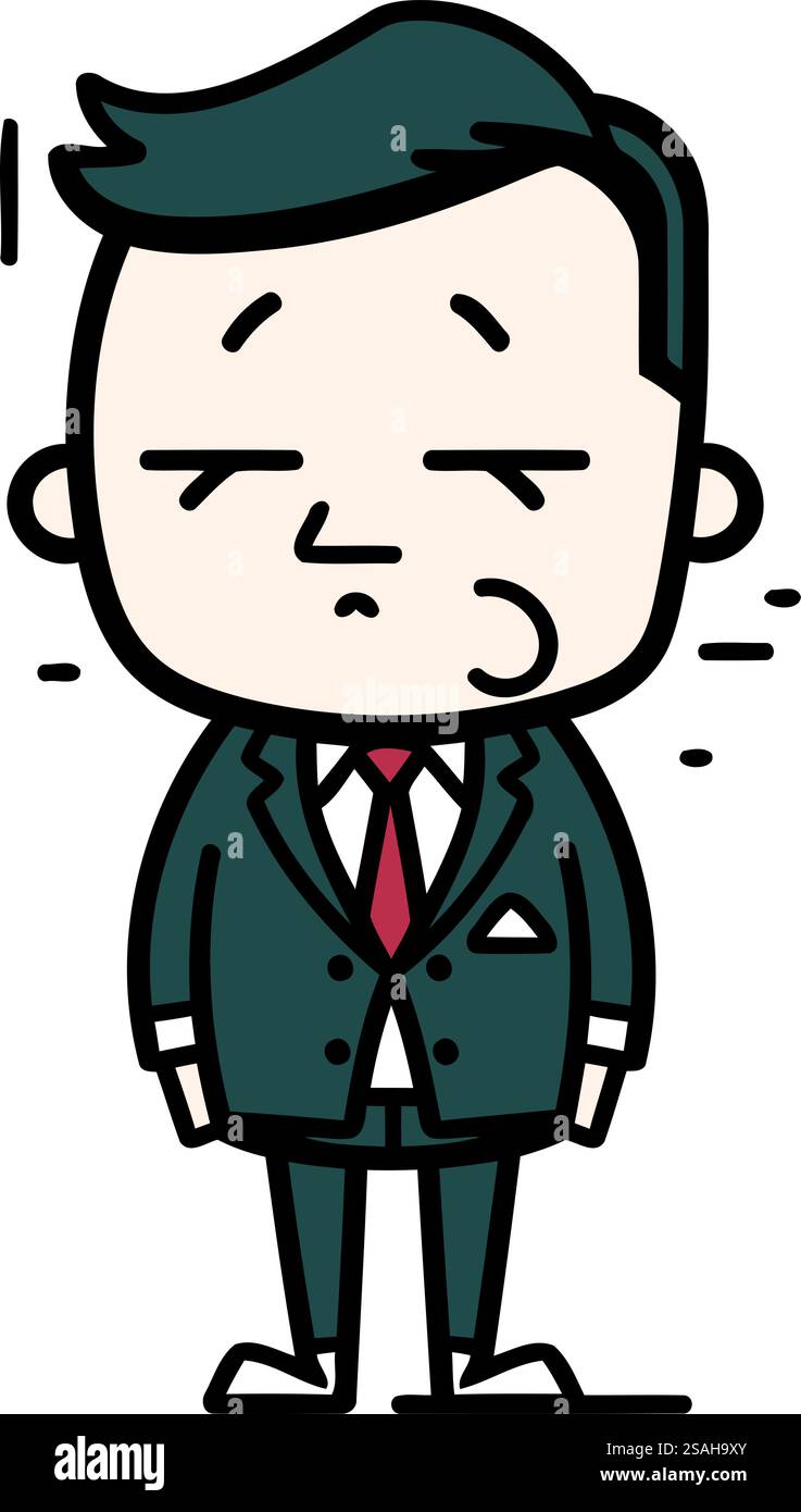 Illustration de dessin animé d'un homme en costume d'affaires se sentant triste et déprimé. Illustration de Vecteur