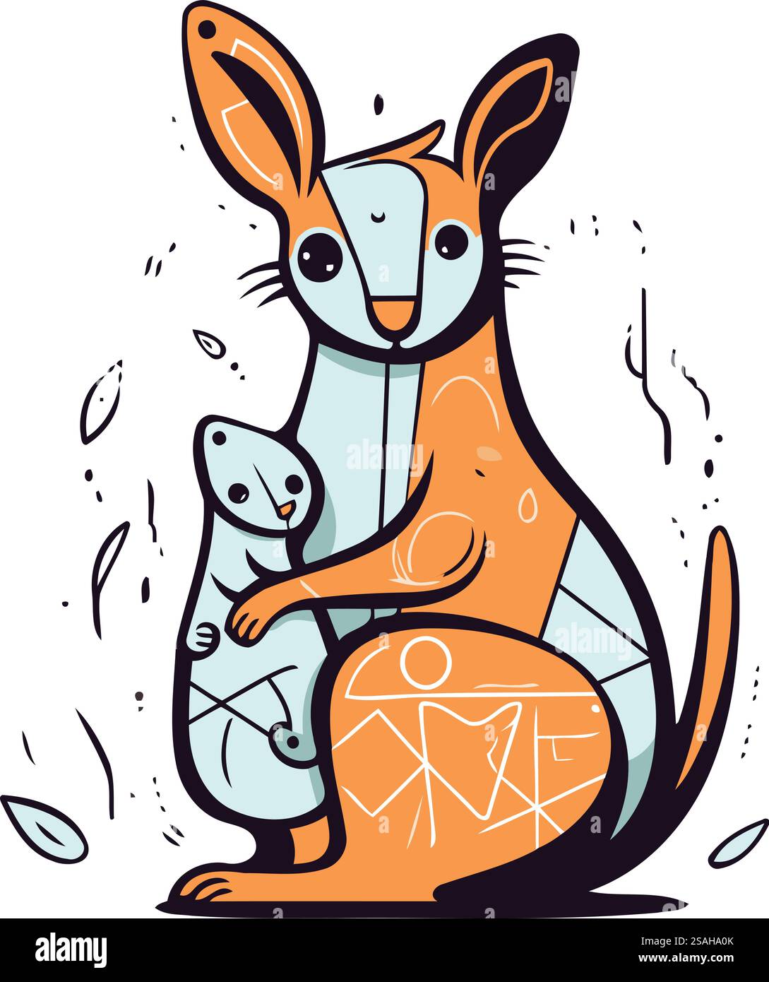 Kangourou et bébé. Illustration vectorielle dans le style doodle. Illustration de Vecteur
