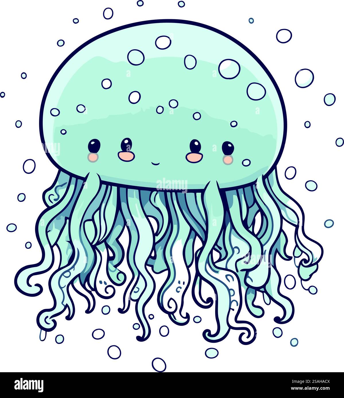 Méduse de dessin animé mignon avec des gouttes d'eau. Animal marin. Illustration vectorielle. Illustration de Vecteur