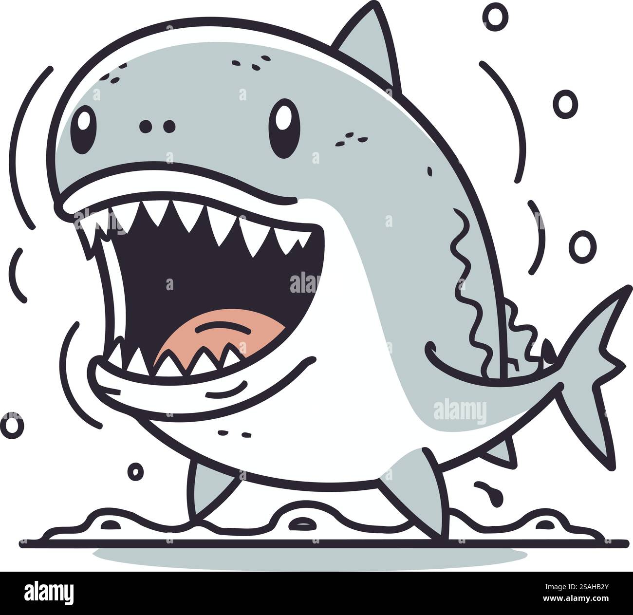 Illustration vectorielle requin. Requin de dessin animé mignon avec la bouche ouverte. Illustration de Vecteur