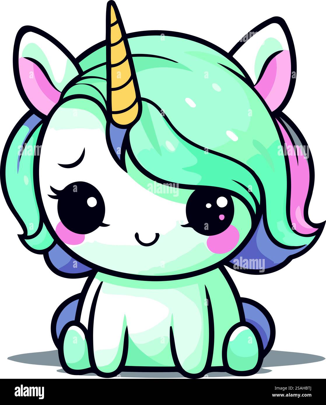 Mignon personnage de licorne isolé sur un fond blanc. Illustration vectorielle. Illustration de Vecteur