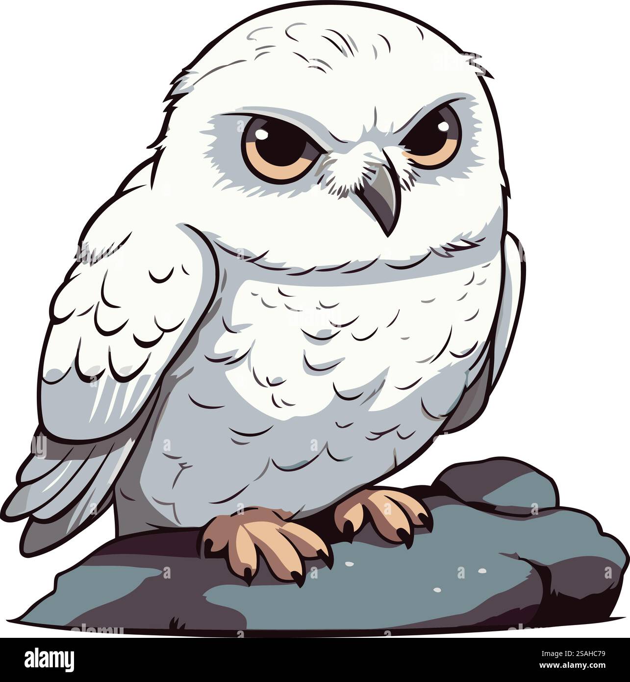 Hibou blanc assis sur le rocher. Illustration vectorielle de dessin animé isolé sur fond blanc Illustration de Vecteur