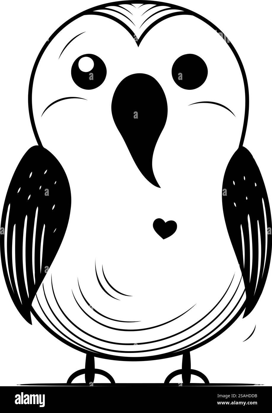 Illustration vectorielle en noir et blanc d'un chouette de dessin animé mignon en amour. Illustration de Vecteur