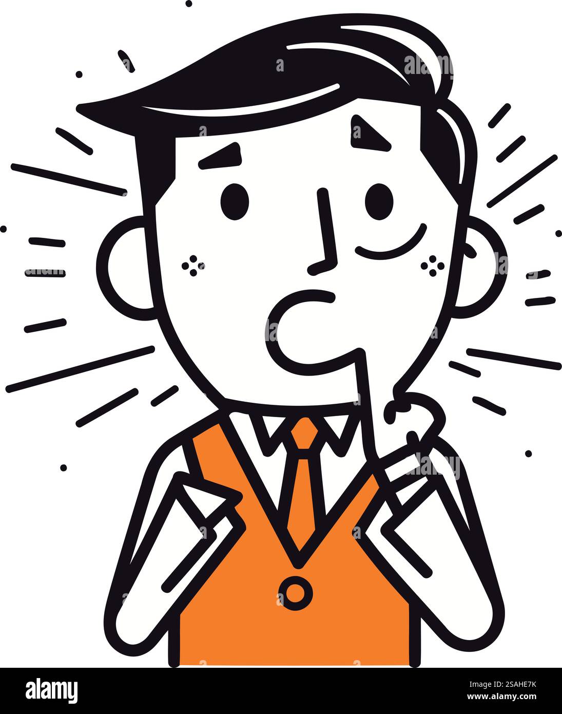 Homme malade en costume avec mal à la gorge. Icône de ligne vectorielle. Illustration de Vecteur