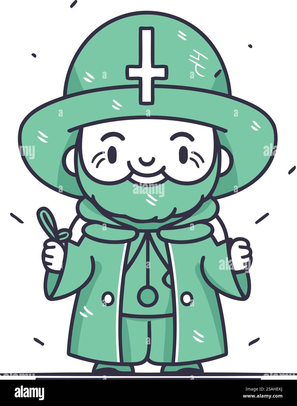 Homme de dessin animé drôle en manteau vert et chapeau. Illustration vectorielle. Illustration de Vecteur