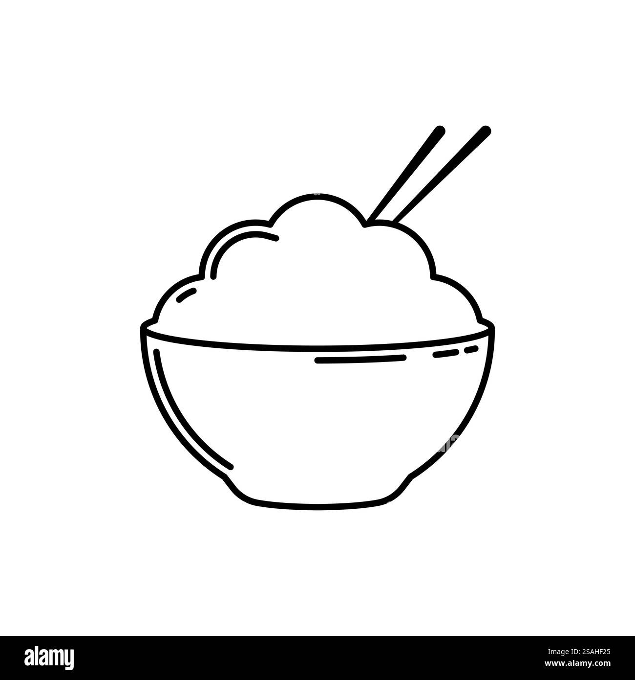 Bol de riz et icône de vecteur de baguette. Symbole de la nourriture asiatique Illustration de Vecteur