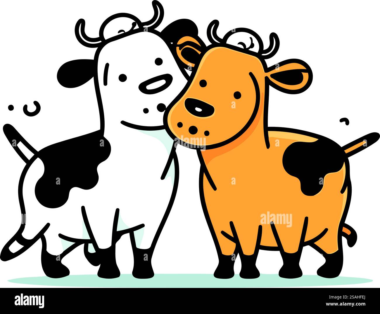 Illustration vectorielle de dessin animé mignon vache et veau. Personnage animal mignon. Illustration de Vecteur