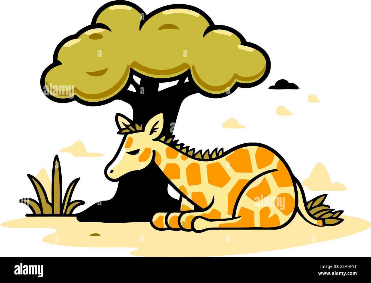 Girafe assise sous un arbre. Illustration vectorielle dans le style de bande dessinée Illustration de Vecteur Girafe assise sous un arbre. Illustration vectorielle dans le style de bande dessinée Illustration de Vecteur