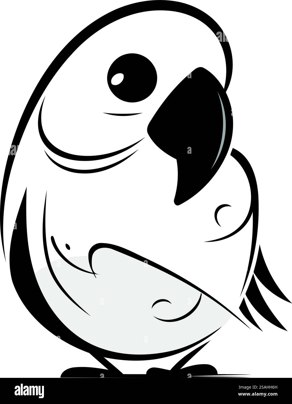 Illustration vectorielle en noir et blanc de perroquet mignon isolé sur fond blanc Illustration de Vecteur