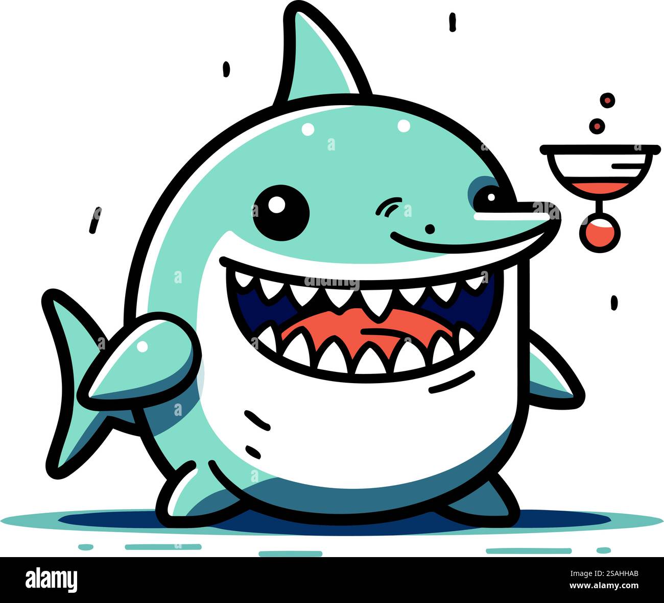 Requin de dessin animé mignon avec une tasse de café. Illustration vectorielle. Illustration de Vecteur