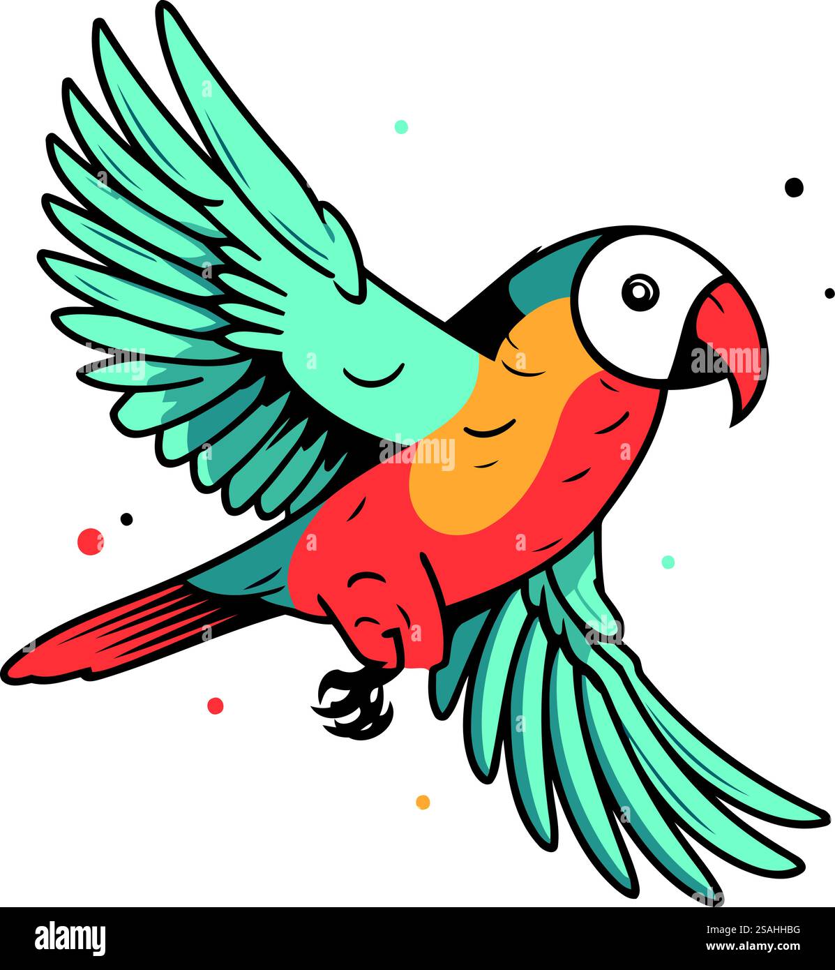 Mignon perroquet coloré volant sur fond blanc. Illustration vectorielle. Illustration de Vecteur