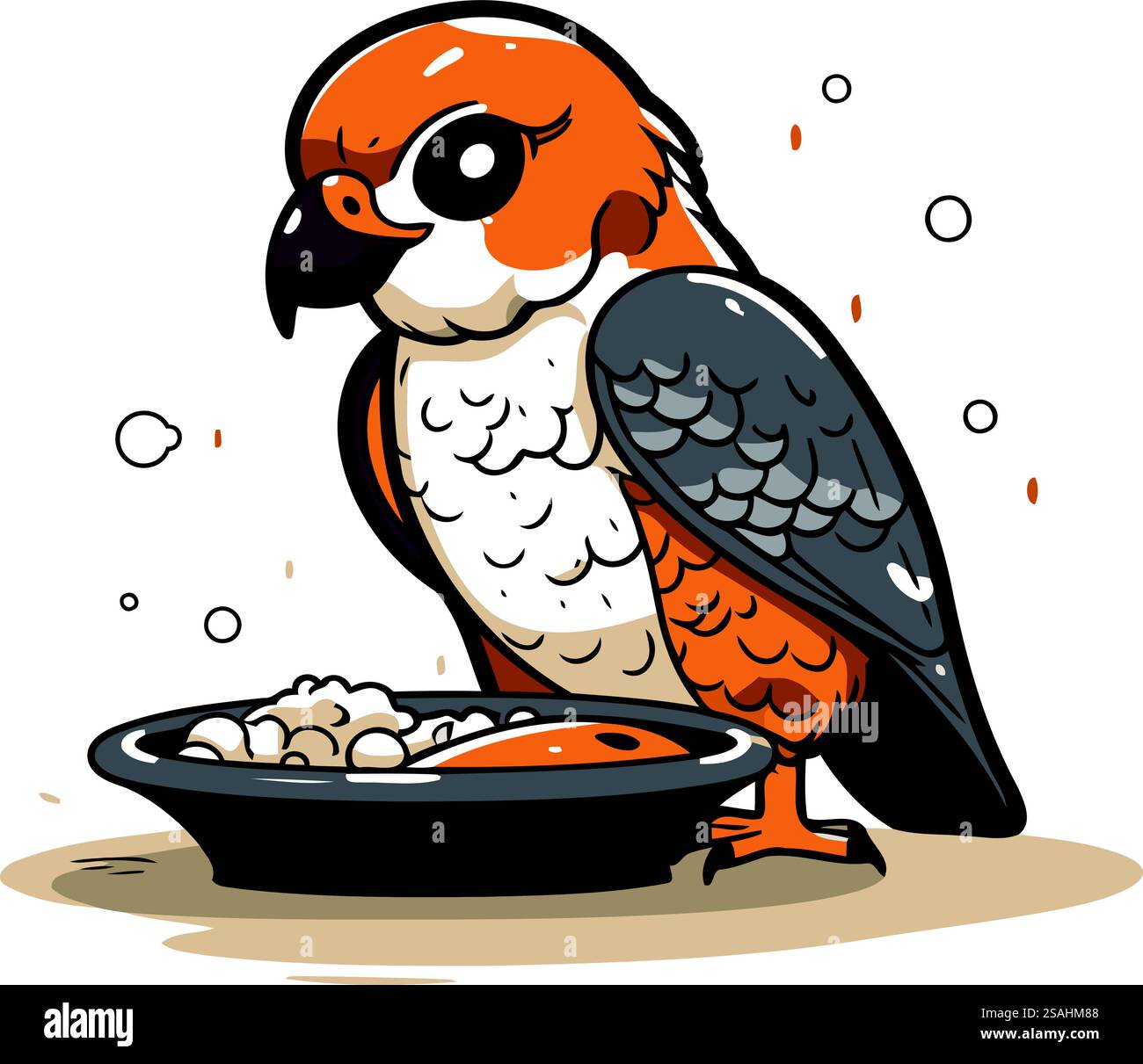 Perroquet mignon avec bol de flocons d'avoine. Illustration vectorielle. Illustration de Vecteur