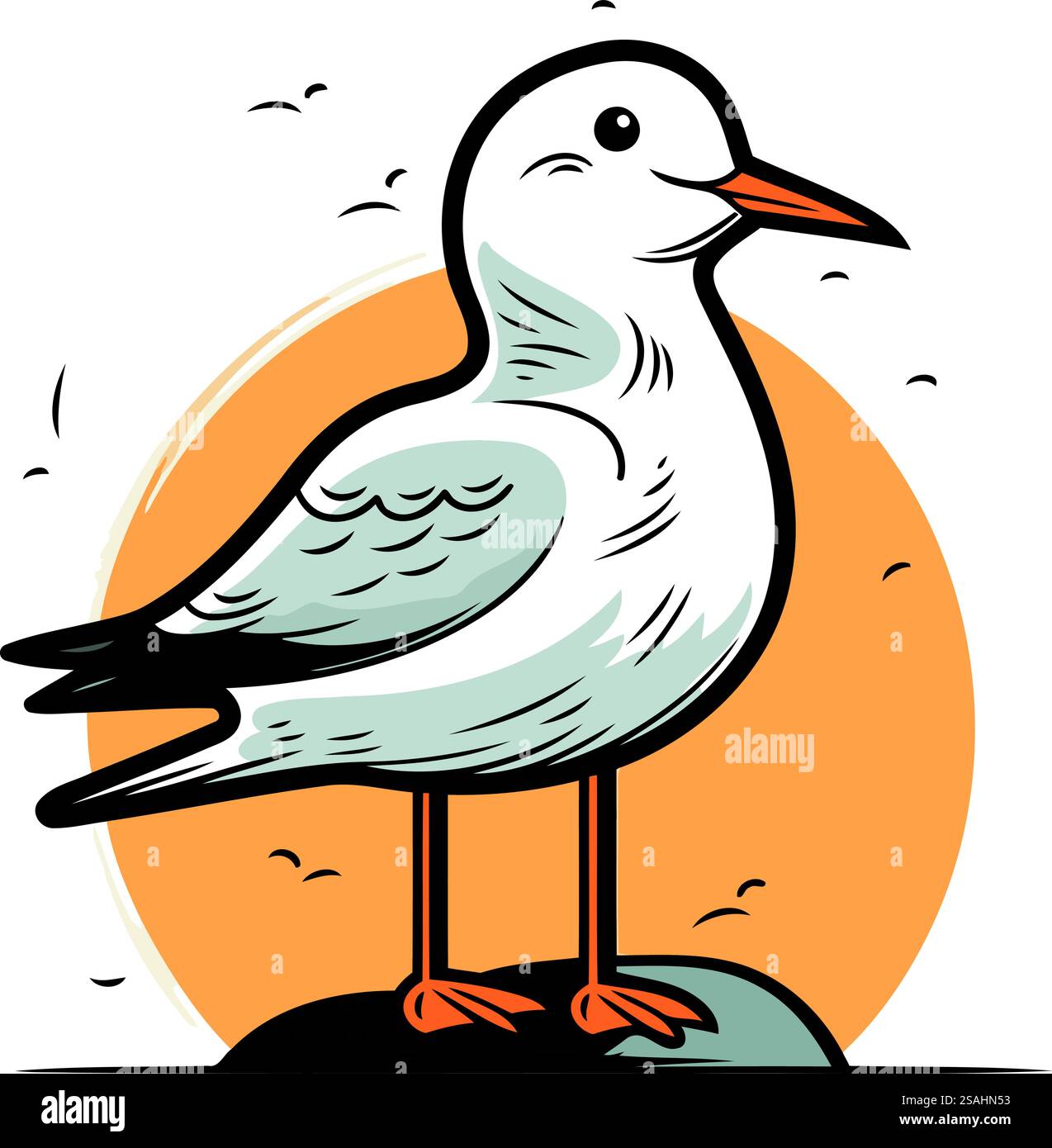 Seagull sur le rocher. Illustration vectorielle d'un oiseau. Illustration de Vecteur
