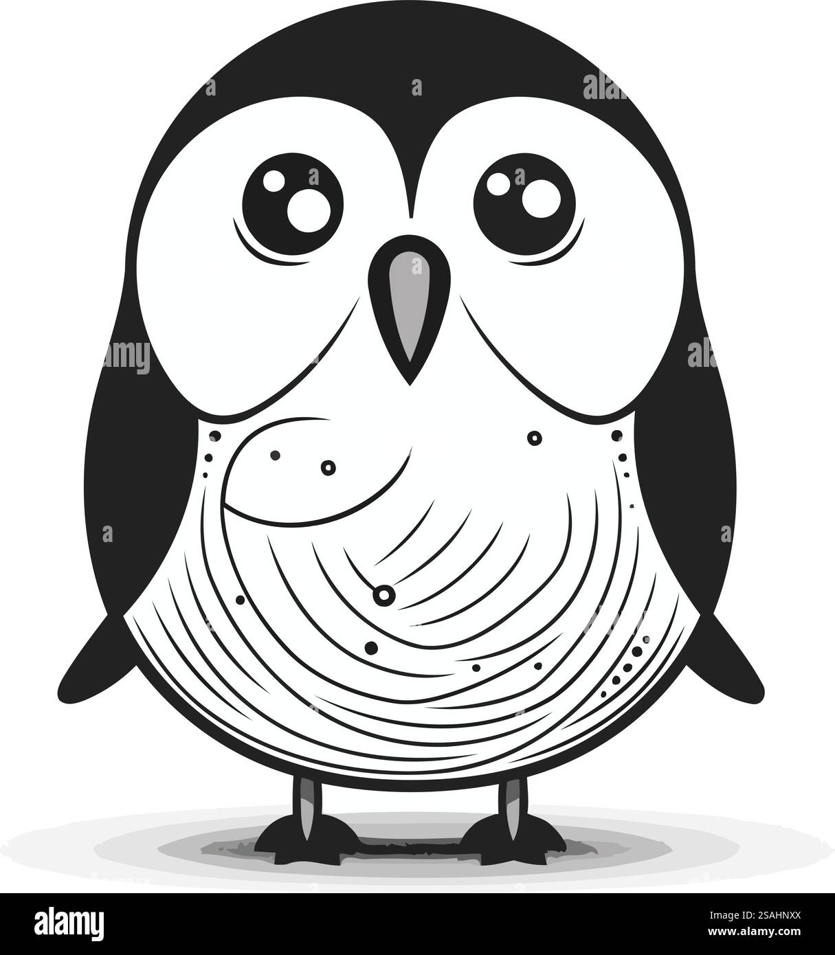 Chouette de dessin animé mignon. Illustration vectorielle isolée sur fond blanc. Noir et blanc Illustration de Vecteur